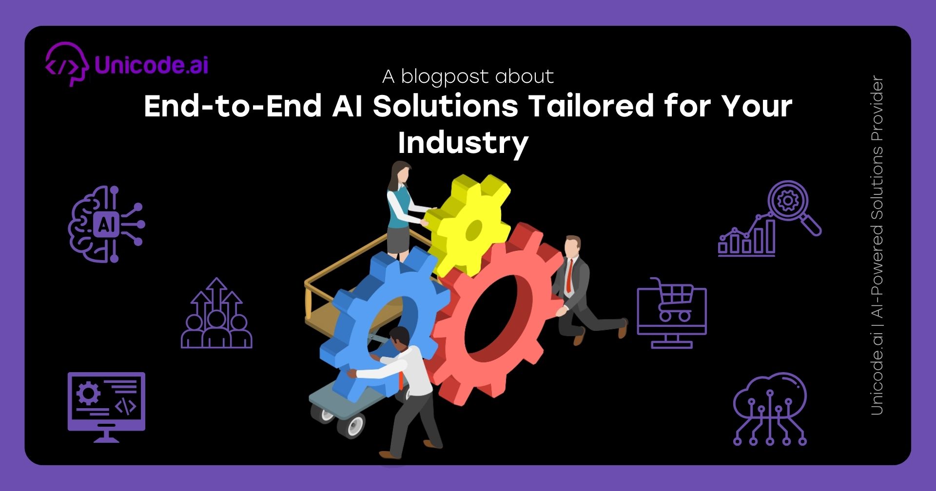 Illustration of a woman handing files and charts to a robot with icons representing AI and business analytics on a black background titled 'How Businesses Can Launch AI Features Faster Using AIaaS'.