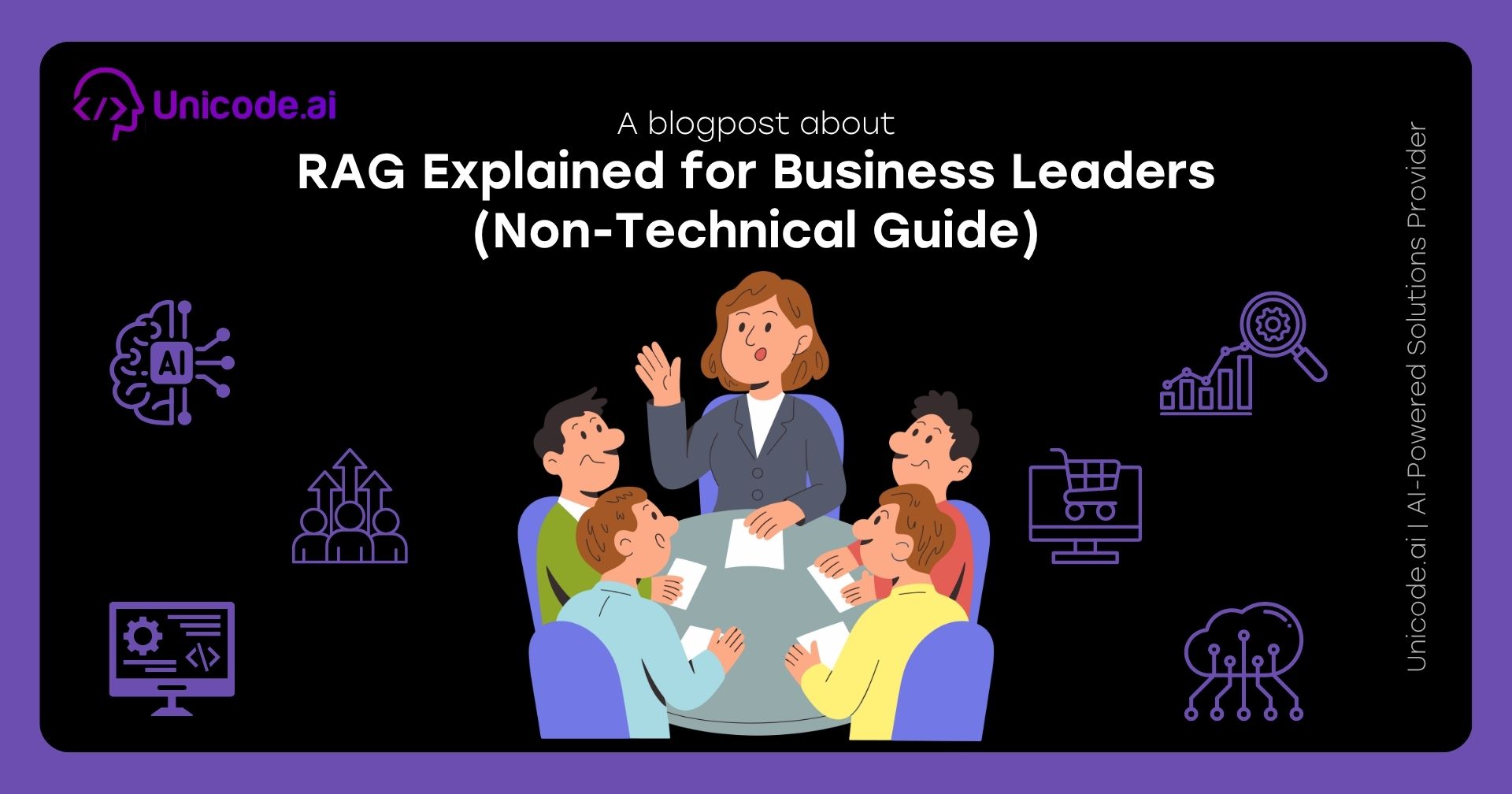 Illustration of a woman handing files and charts to a robot with icons representing AI and business analytics on a black background titled 'How Businesses Can Launch AI Features Faster Using AIaaS'.