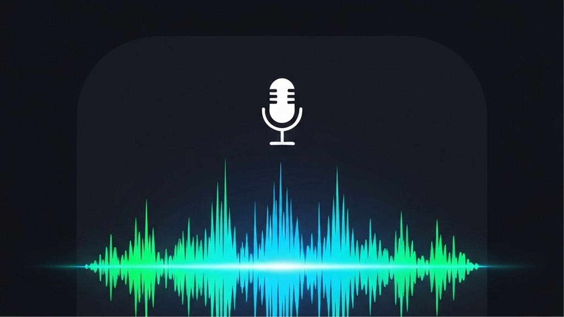 Microphone icon above a colorful soundwave visualization on a dark background.